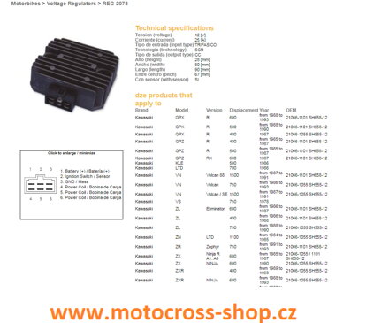 DZE REGULATOR NAPIĘCIA KAWASAKI GPZ/KLF/VN/ZL/ZR/ZXR 400 (RGU-403, ESR260) (21066-1101) - ZASTEPUJE 2306-01