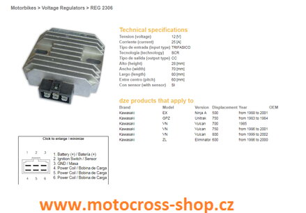 DZE REGULATOR NAPIĘCIA KAWASAKI VN750/800, GPZ750 UNITRAK, ZL600, GPZ500S (ESR260) - ZASTĄPIONY PRZEZ 2078-01