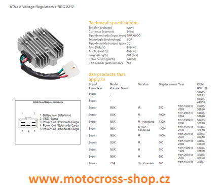 DZE REGULATOR NAPIĘCIA SUZUKI GSXR 600 '97-'05, GSXR 750 '96-'05, VL 1500 98-04, GSXR1000/1300 (ESR550) (32800-33E20)