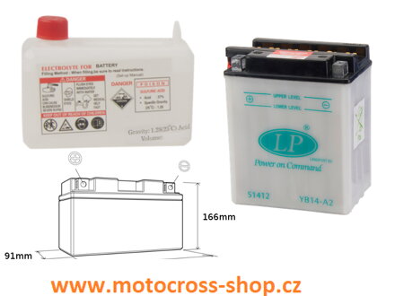 LANDPORT AKUMULATOR YB14-A2 12V 14AH 135X91X167 OBSŁUGOWY - ELEKTROLIT OSOBNO (4) UE2019/1148