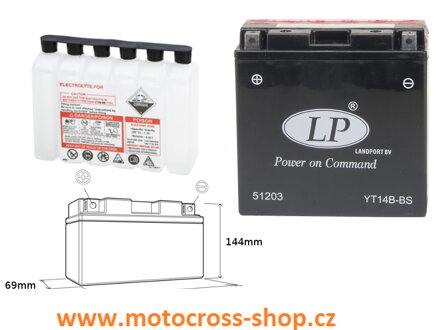 LANDPORT AKUMULATOR YT14B-BS 12V 12AH 150X69X145 BEZOBSŁUGOWY - ELEKTROLIT OSOBNO (4) UE2019/1148(190A)