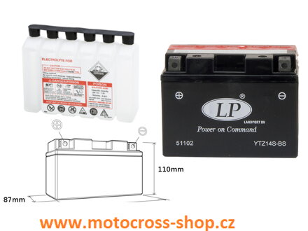 LANDPORT AKUMULATOR YTZ14S-BS 12V 12AH 150X87X110 (GTZ14S) BEZOBSŁUGOWY - ELEKTROLIT OSOBNO (4) UE2019/1148